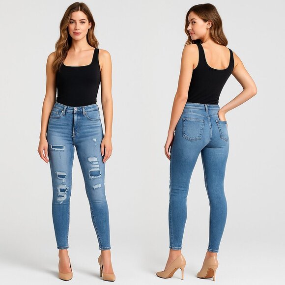 🔝👖 KANCAN Women’s Distressed Ultra High Rise Ankle Skinny Jeans Size 27 💙 - Picture 1 of 15